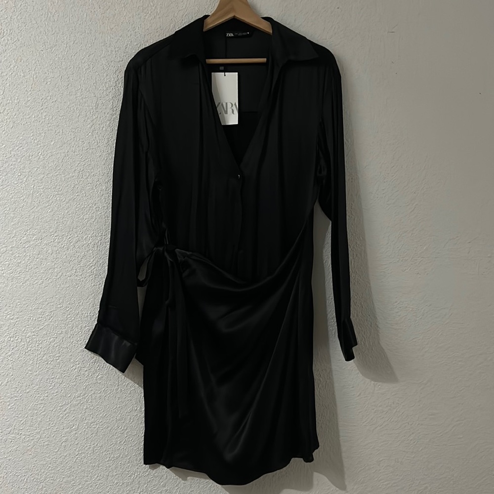 Black satin crossed dress